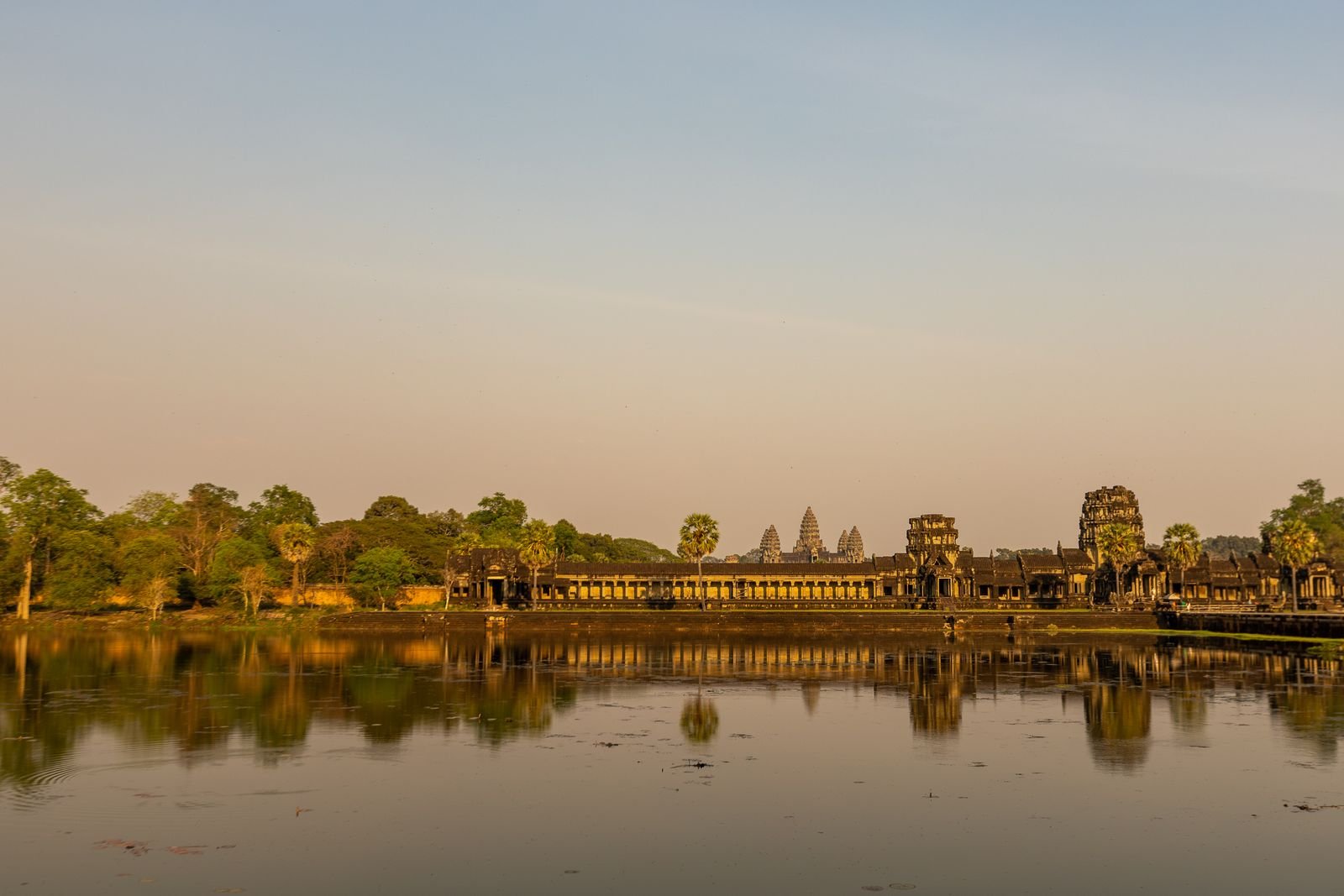 Angkor Wat reflected in its pond at sunrise
